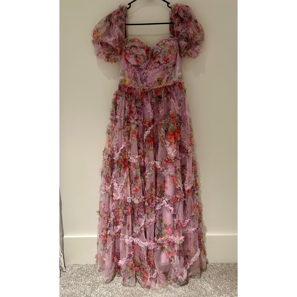 BRAND NEW Rodarte Pink Floral Tulle Tiered Ruffle Maxi Dress